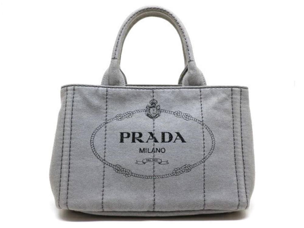 Prada Canapa Handbag Tote Bag Shoulder Gray Denim